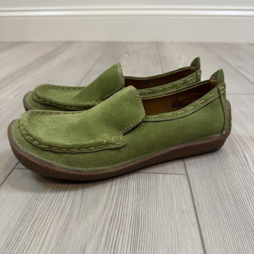 Vintage L.E.I. 7.5M Green Leather Suede Slip‎ On Shoes Y2K LEI